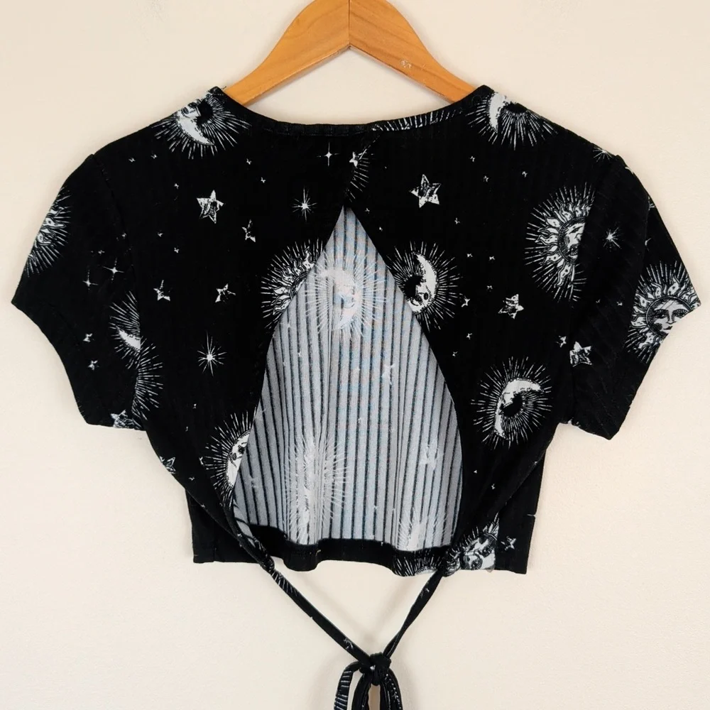 Rue 21 Celestial Black Crop Top Sun and Moon Design - Picture 4 of 5